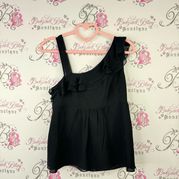 Armani exchange one shoulder top tank black ruffle frilly frills luxury luxe - Picture 5 of 8